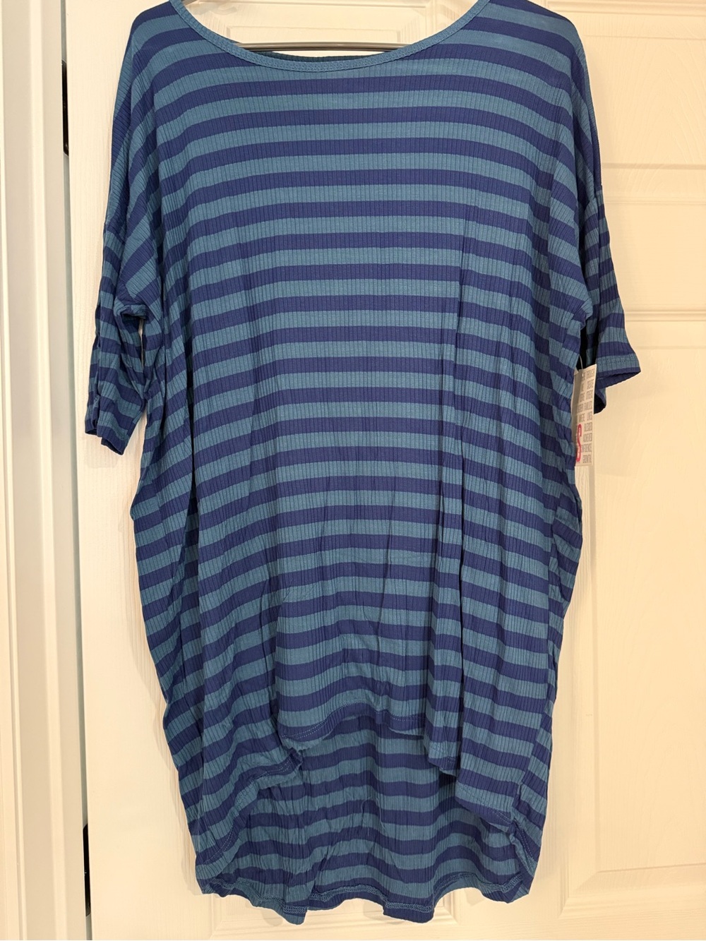 LuLaRoe Irma Blue Striped Short Sleeve Tunic